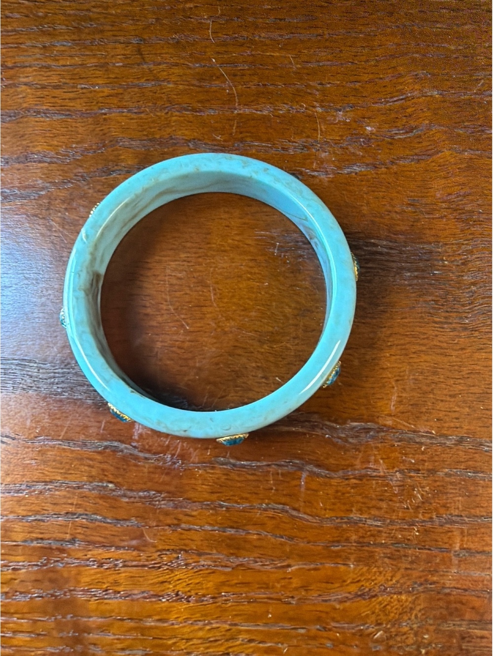 Marbled Blue Acrylic Bangle Bracelet with Turquoise Accents - Picture 3 of 3